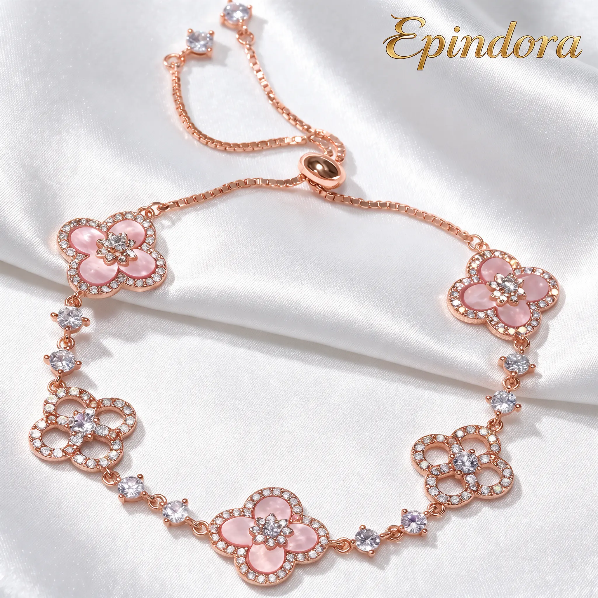 Epindora Shell Flower Charm Bracelet, High Polish Shell Alloy Mix Female Jewelry for Everyday Wear