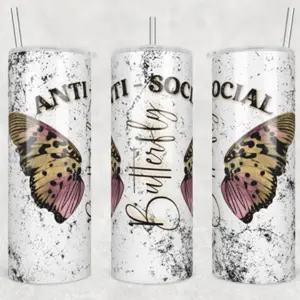 Anti Social Butterfly 20oz Tumbler with Lid and Straw for On-The-Go Drinks