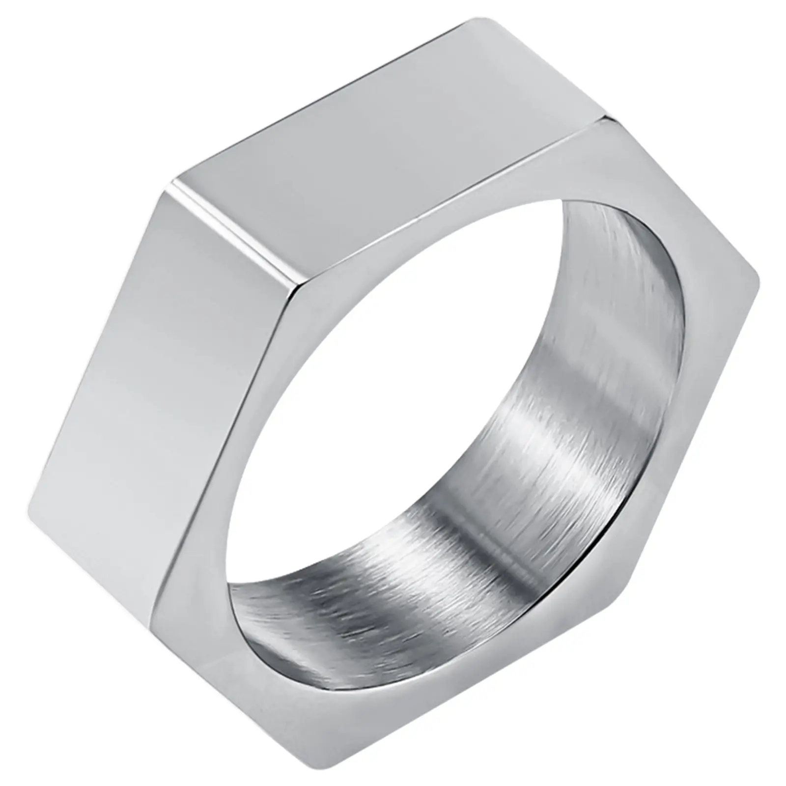 OIDEA Stainless Steel Hexagon Signet Rings for Men, 7mm Geometric Pinky Band with Screw Detail Mens Signet Ring, Bold Rings, Geometric-Shaped Rings