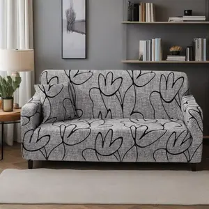 Abstract Lotus Print Sofa Cover, Elastic Sofa Slipcover, Stretch Sofa Cover, High Elasticity Full Coverage, Pet Friendly, Reusable, Easy to Clean, Contemporary Style