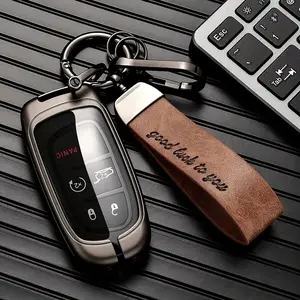 Jeep high-end zinc alloy leather car keychain protective cover, suitable for large Qiaoli, Compass Renegade、 Chrysler, Dodge RAM、 Durango Challenger、Journey、Dart、 Fiat models, suitable for 2-3-4-5 buttons