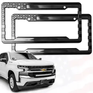 3D Raised American Flag License Plate Frame Set - Black on Matte Black