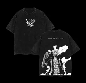 Sanji Cook of All Blue Tee Oversized Washed Tshirt Straw Hat Pirates Streetwear