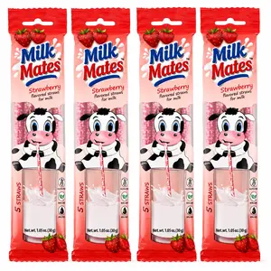 Mild Strawberry Milk Flavoring Straws – 4 Packs of 5 Straws (20 Total) – Flavor Straws for Milk -  for a Gentle Fruit Flavor