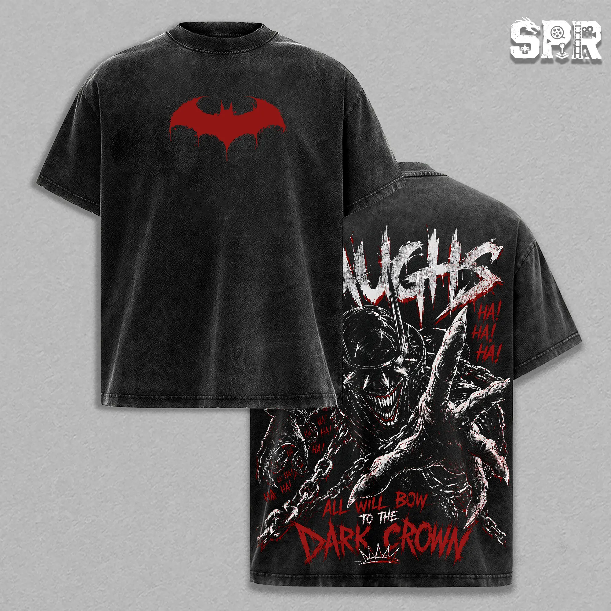 Laughing Bat Dark Knight Graphic Tee Vintage Washed Shirt Unisex Streetwear Villain Merch Evil Gotham Comic T-Shirt Dark Hero Streetwear Oversized Tee