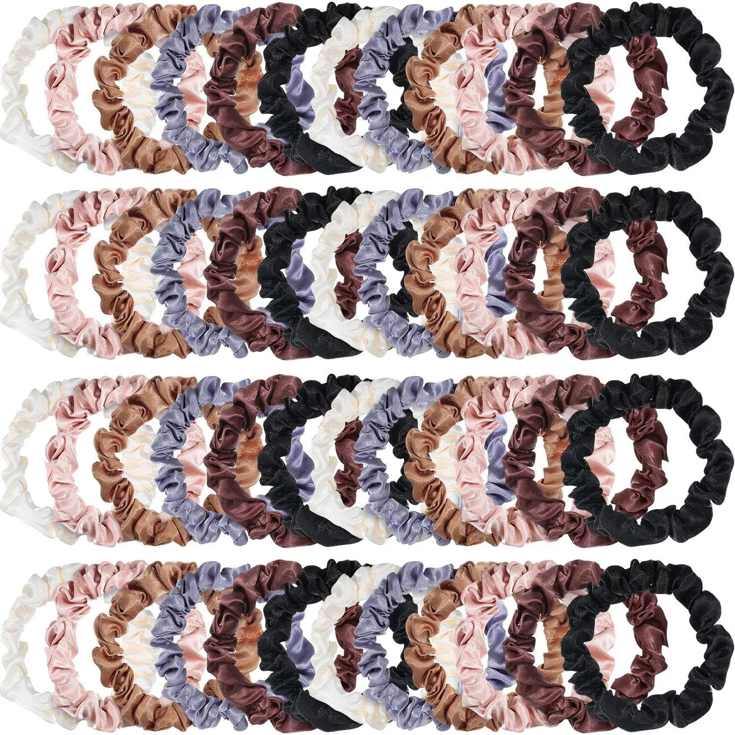 48 count Neutral Mini Satin Hair Ties Small Scrunchies Bulk Multicolor Elastic Silk Hair Bands Accessories Ponytail Holders for Women