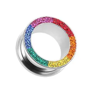 Multi-Sprinkle Dot Rainbow Multi Gem Screw-Fit Ear Gauge Tunnel Plug