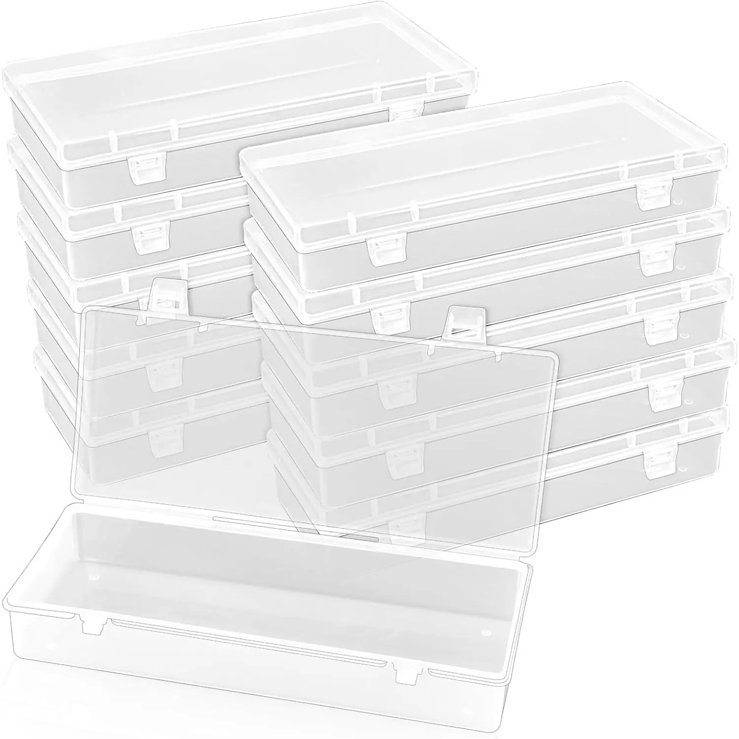 Springtok 10-Pack Durable Multifunctional Transparent Plastic Bead & Jewelry Organizer Containers, 6in Rectangular Tool Storage Boxes with Snap Closure, Removable Trays (1.2''/3 cm Height, 2.5''/6.3 cm Width) for Crafts, Hand Tools
