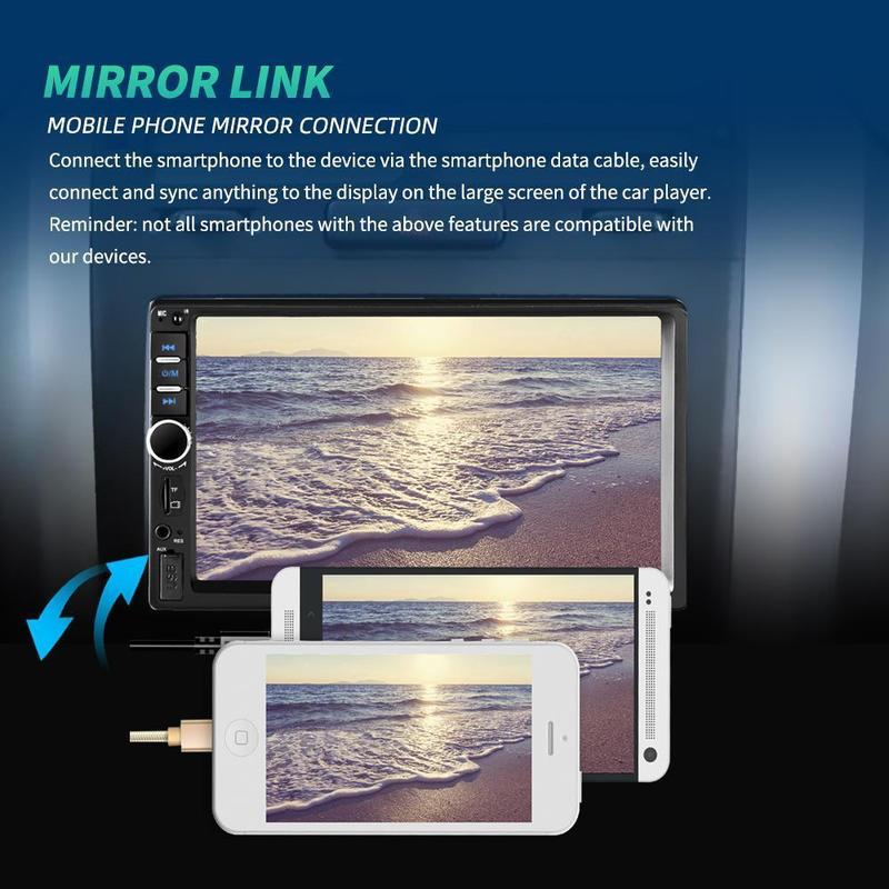 Double Din Car Stereo Car Radio with Bluetooth 7 Inch Touch Screen FM Radio Link USB 2 Din Car Audio Receiver Remote Control Steering Wheel Control Backup Camera