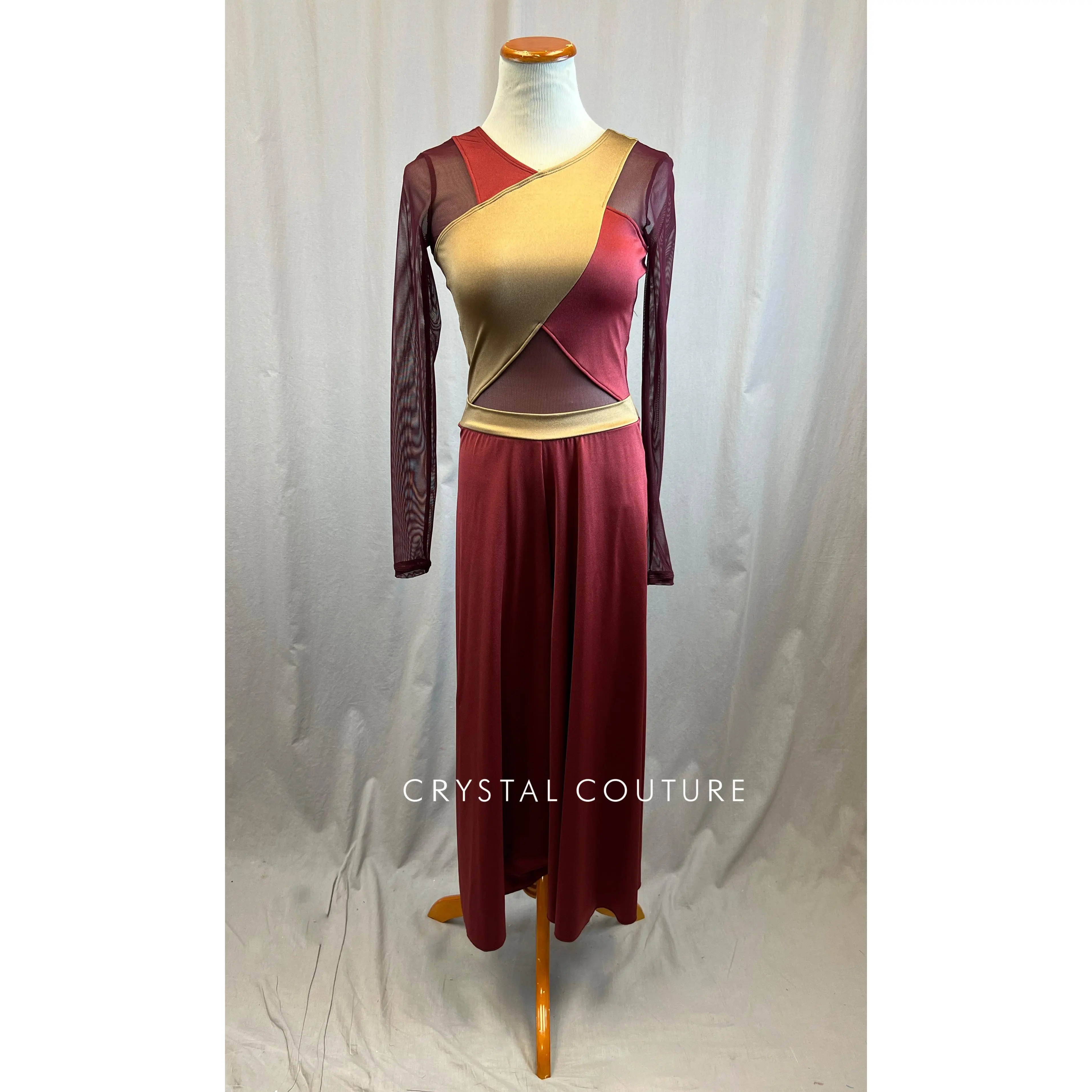 *Brand New* Maroon and Gold Pantsuit with Mesh Inserts and Sleeves