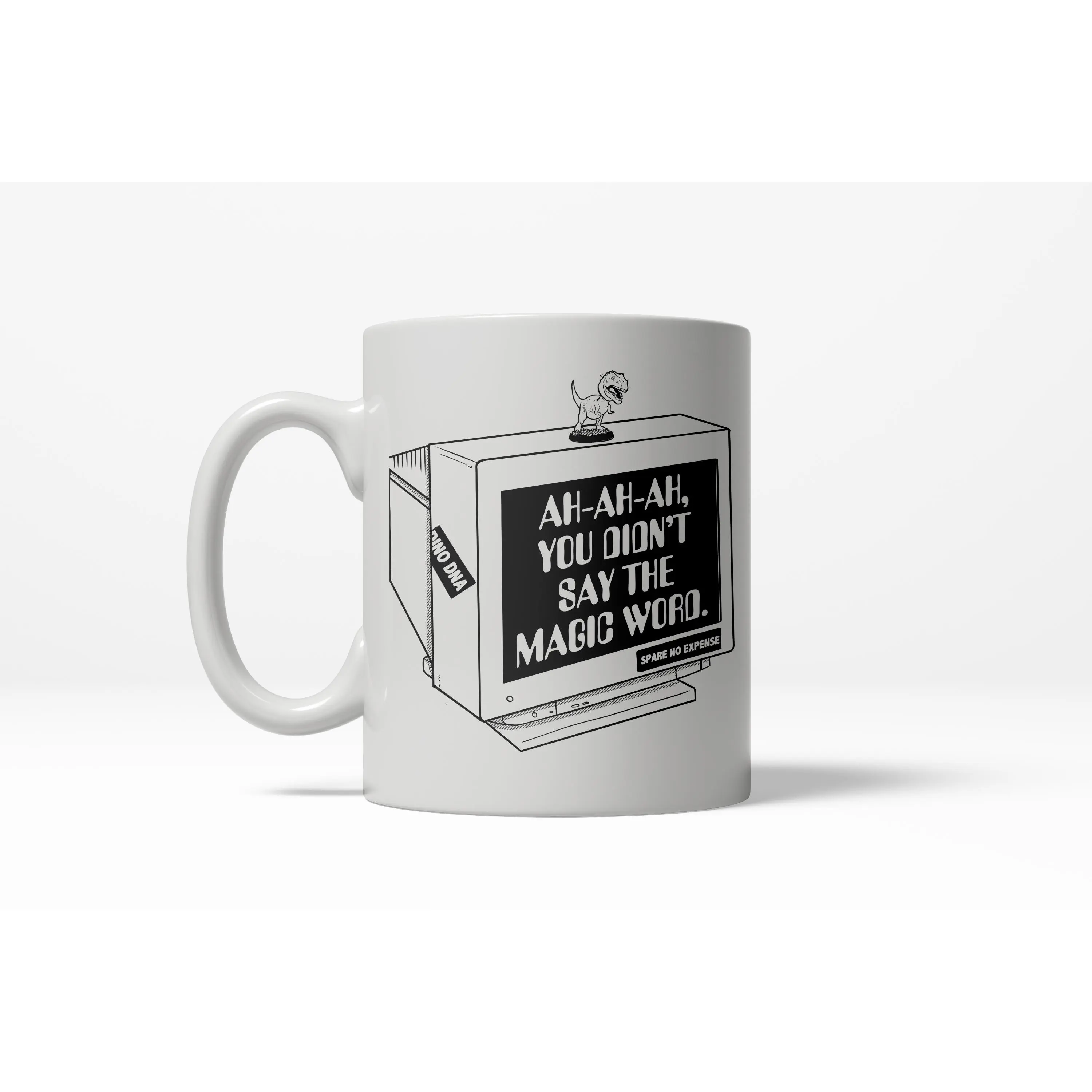 Magic Word T-Rex Funny Dinosaur Retro Movie Ceramic Coffee Drinking Mug - 11oz Funny Coffee Mugs Ceramic Printed Drinkware Cup