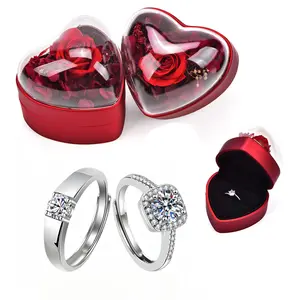 Adjustable Engagement Ring with Diamond in Elegant Red Heart Box for Special Occasions Perfect for Proposals and Announcements