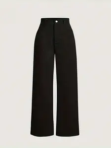 Women's Elegant Casual Corduroy Pants, Trouser, Patchwork Fall Winter Loose Straight Leg, Pure Color Comfortable Long Pants, Bottom, Durable Wear