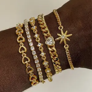 GANIA 5PCS Gold Bracelets Set for Women, Stackable Boho Multi-layered Bracelets, Gold Bangle Bracelet, Multi Layer Stackable Cuff Bracelet Set, Trendy Elegance Charms Non Tarnish Minimalist Textured Boho Jewelry TikTokShopBlackFridayv