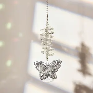 Colorful Transparent Butterfly Cut Crystal Ball Sun Catcher Wind Chime, Decorative Hanging Ornament for Home Garden Decoration