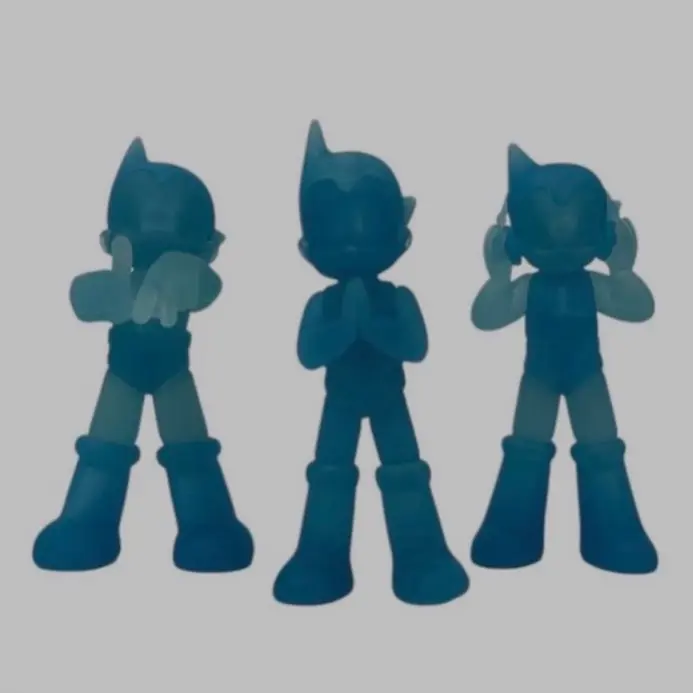 ToyQube Astro Boy Mini Series Collection Set - Blue Edition 3 Figures Boxer Cowboy DJ 3 Inches Tall PVC Monochrome Sculpture