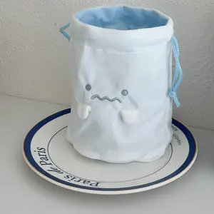 Cute Ghost Storage Bag, Drawstring Pouch, Japanese Style Student Stationery Bag, Unique Travel Miscellaneous Organizer, Small and Practical