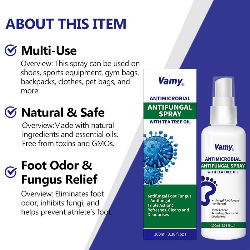 Vamy Antifungal Foot Spray with Tea Tree Oil & Oregano Leaf – 3.38 fl oz (100ml) | Clinically Tested for Athlete’s Foot (Tinea Pedis) | Fights Odor & Fungus | Long-Lasting Protection Gentle Antioxidant Antimicrobial Antibacterial relief