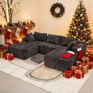 【Memorial Day Gift】 NMXVXMN Oversized 98.4"U Shape Cloud Couch Plus Sectional Sofa with Chaise Modern Modular Sofa with 5 Soft Pillows & Lounge Chairs Boneless Upholstered Couches for Living Room Bedroom Plush Corduroy Fabric outdoorfun