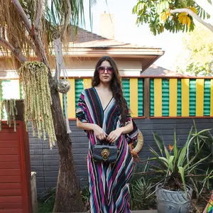 Raspberry Stripe Caftan Kaftan Dress