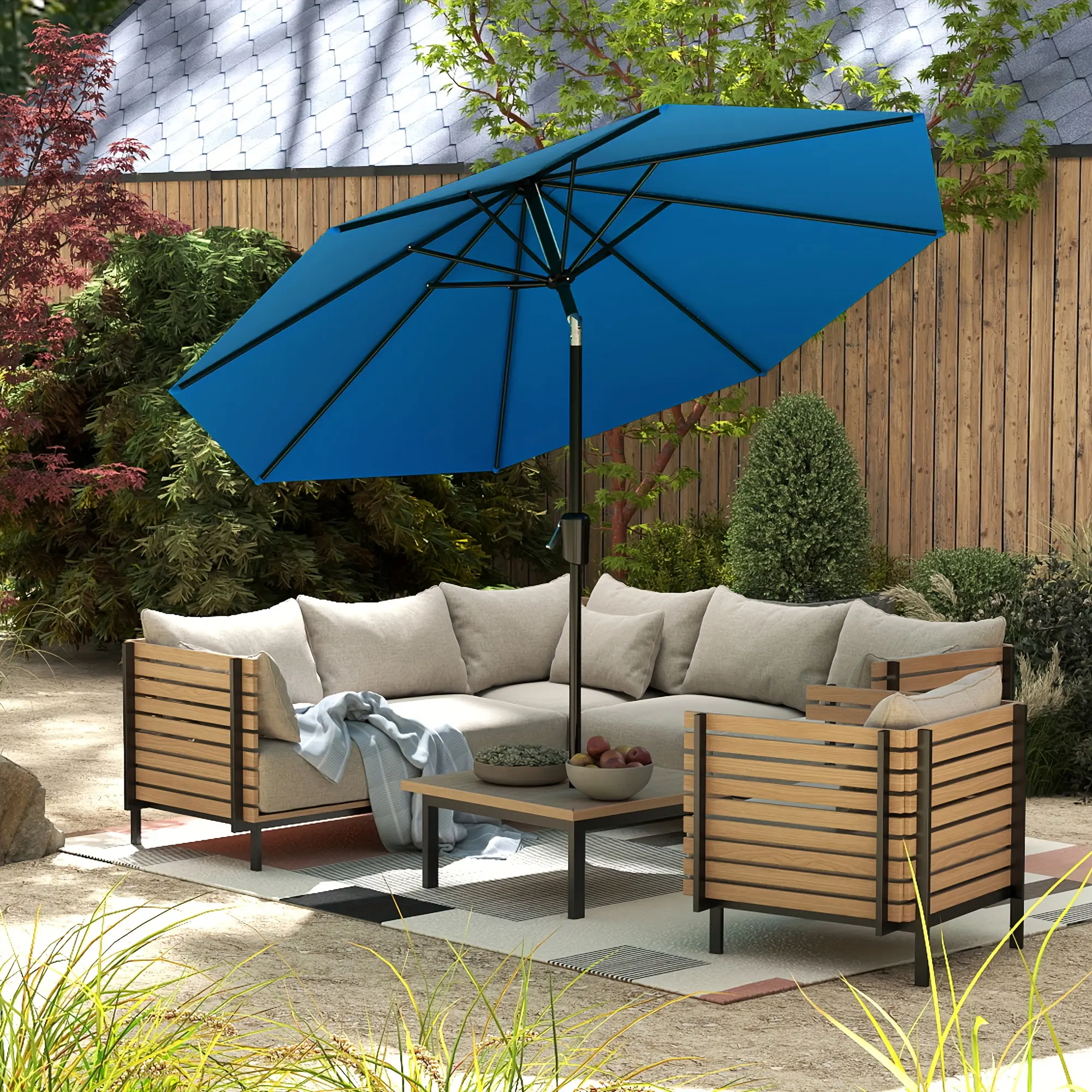 9/10FT Patio Umbrella with Push Button Tilt and Crank, Easy Tilt Adjustment, 8 Ribs, UV Protection，Outdoor Garden Table Umbrella for Garden, Deck, Backyard, Pool, Beach summerwins, Sun Shade Canopy