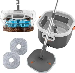 Spin Mop and Bucket Set with Removable Inner Clean Water Bucket, Dual Water Separation System, Deep-Cleaning Mops for Floors