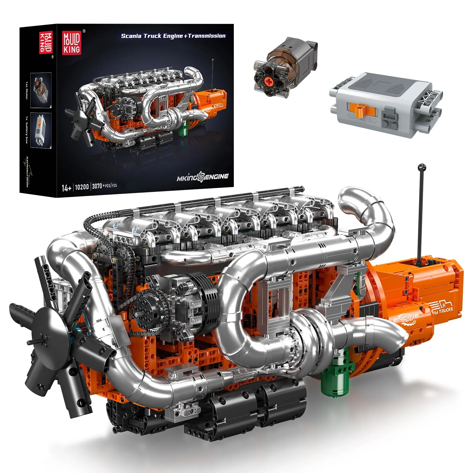 Mould King 10200 BPA-Free ABS Plastic Heavy Truck Engine Motor Building Bricks & Parts Set, 3236-Piece Unisex STEM Toy with Adjustable Speed Transmission, Battery-Powered Hobby Collectible for 12+ Years