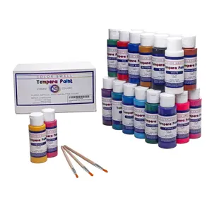 Color Swell Washable Tempera Paint Set - 2oz bottles of 30 Neon Metallic Classic Colors Perfect Kids Tempera Paints - Plus Three Wooden Brushes Home School, Excellent Gifts  for Birthday, Halloween, Christmas Gift.