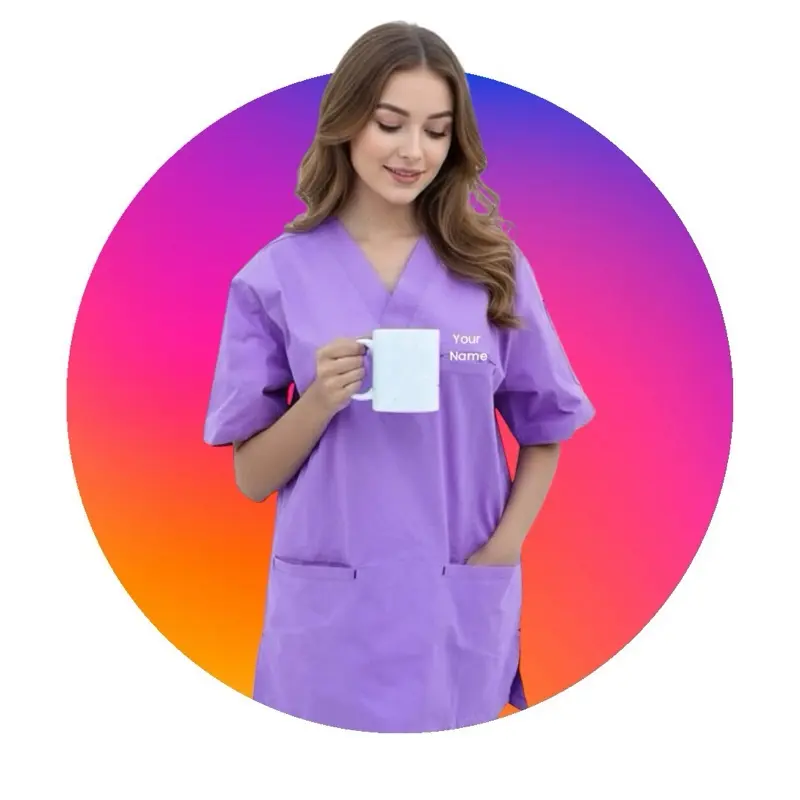 Custom Nurse Scrub & Trouser Set Embroidered 5 Colors Personalized S-XL in Rich Purple