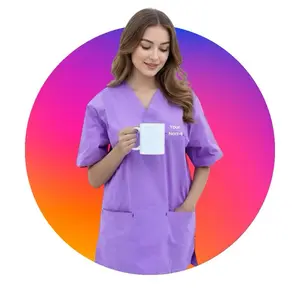 Custom Nurse Scrub & Trouser Set Embroidered 5 Colors Personalized S-XL in Rich Purple