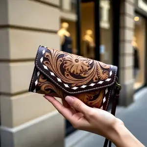The Rustic Bloom Tooled Leather Wristlet Small Wallet