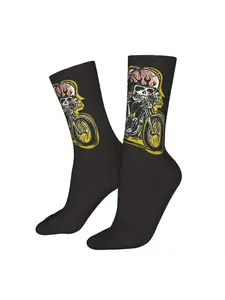 Wild Cowboys Western Mexico Skull Print Crew Socks for Men, Polyester Knit Fabric with Elastane, Comfortable Stretch, Hand Wa