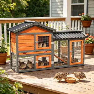 Outdoor 2 Story Quail Cage for 6 Quail with Weatherproof Brooder Box, Indoor Hutch for Guinea pig with Tray, Orange