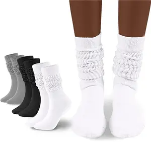 Women's 3 Pairs Solid Calf Slouch Socks, Casual Soft Comfort Breathable Basic Scrunch Socks for Lady Daily Womenswear Minimalist, Girlfriend Gift