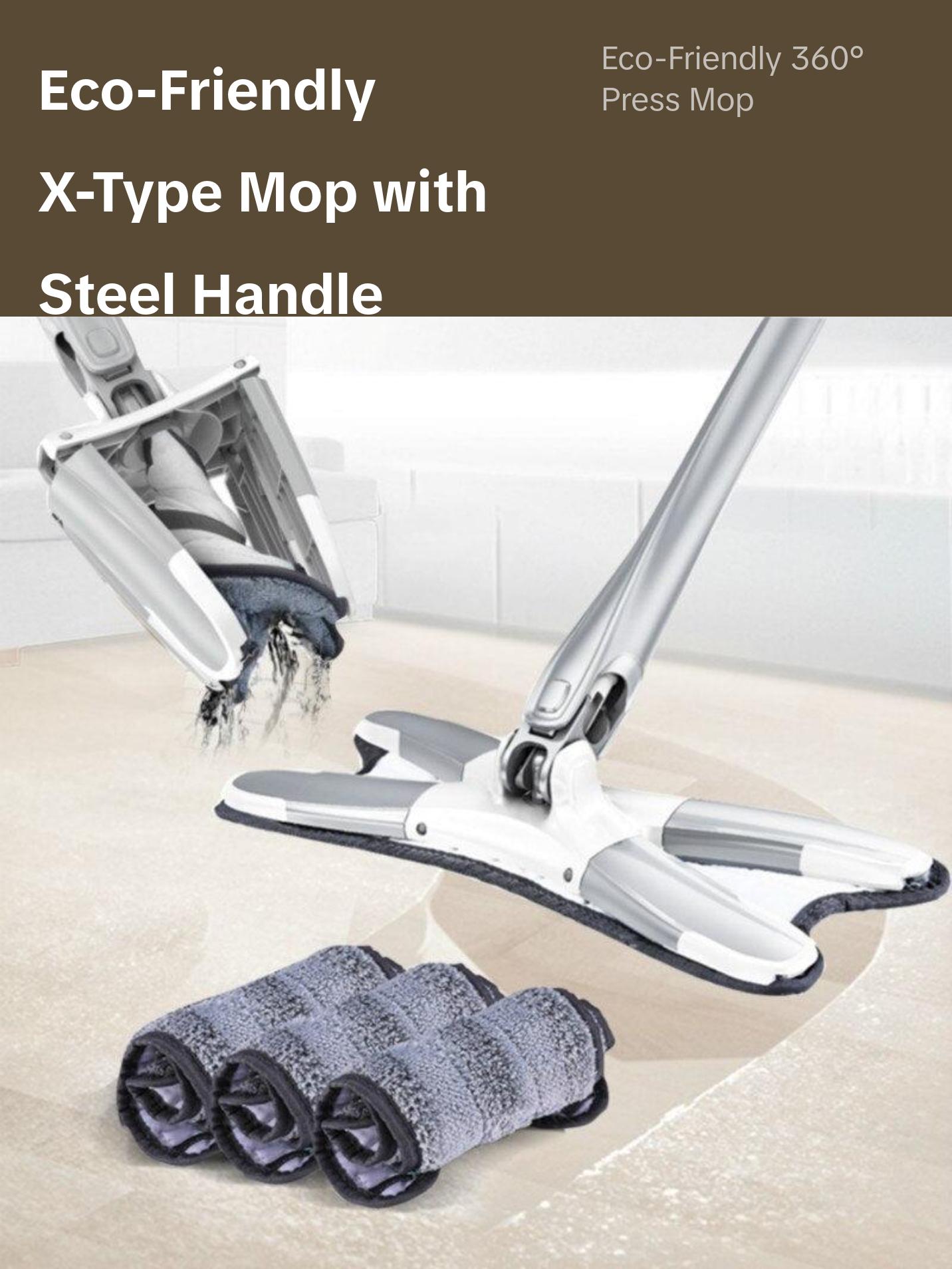 X-type Mop Microfiber Flat Floor Self Wringing 360 Degree Squeeze Mop with Eco-Friendly Pebble, Microfiber Head, and Steel Handle