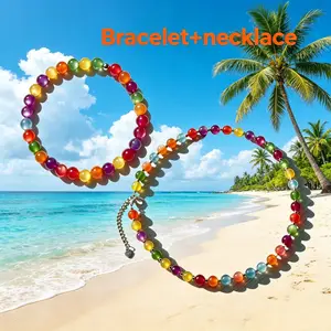 【Summer Vibes】 Rainbow Beaded Choker Necklace – UV Reactive Color Changing, Waterproof Stainless Steel, Dopamine Style Colorful Summer Jewelry, Stackable Layered Necklace Bead