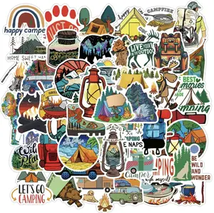 50pcs Outdoor Camping Sticker Doodle Waterproof Motorcycles Stickers For Car Laptop Phone Case Luggage Water Bottle Cup Skateboard Car Accessories