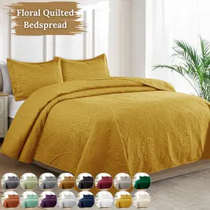 King Size Quilt Set Lightweight Quilted Quilts Queen Size Bed- 3 Piece Oversized Quilt Set, Queen- Soft Bedding Set with 2 Matching Pillow Shams - Best Christmas Gift Washable Coverlets, Breathable Quilts Set Floral