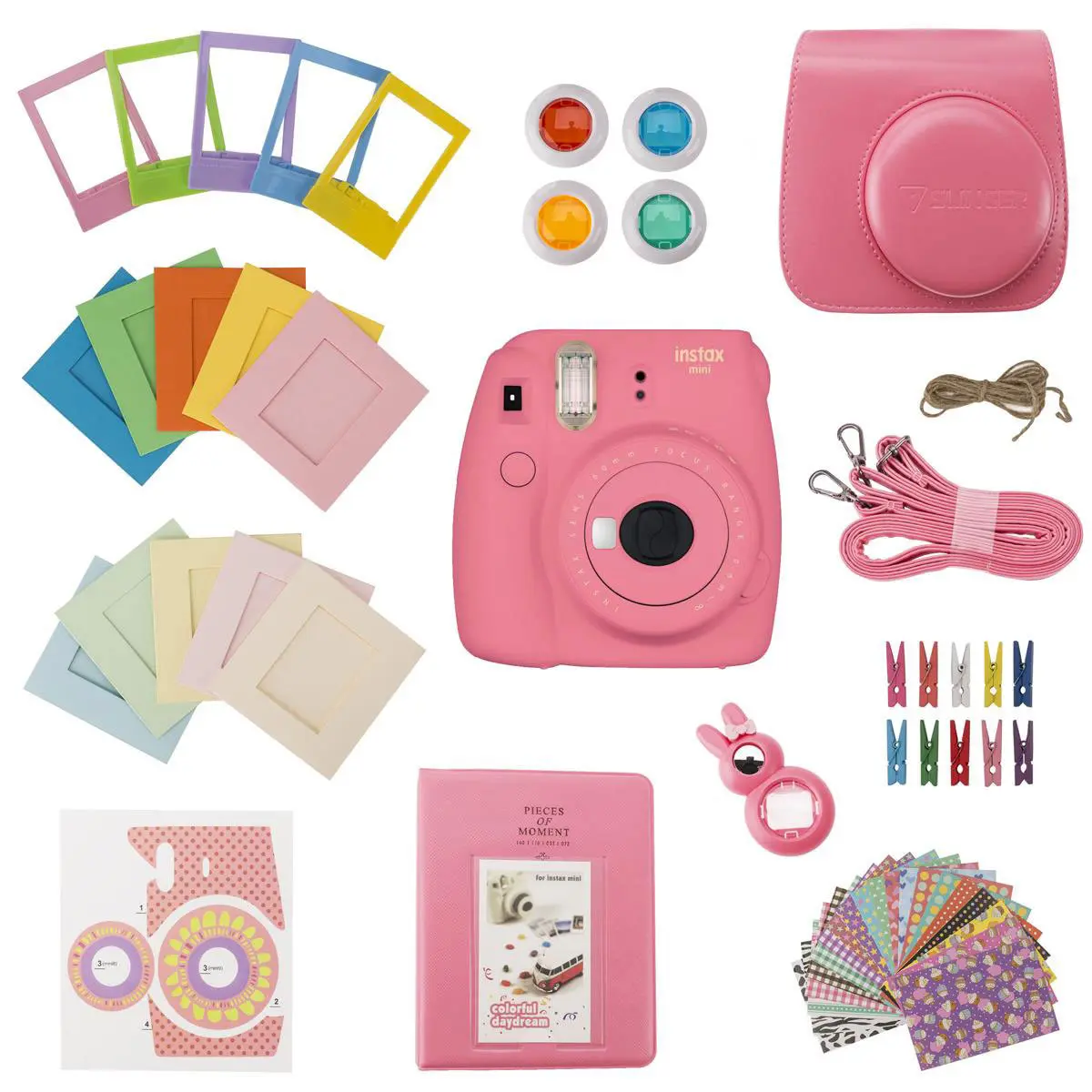 Slinger Accessory Kit for FujiFilm Instax Mini 9 Instant Camera - Cute Accessories for Pictures, Selfies (Camera Not Included)