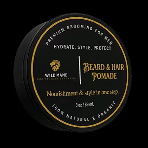 Wild Mane Premium Beard & Hair Pomade- 100% Natural Organic Moisture for Soft Beard & Hair - 03 fl oz