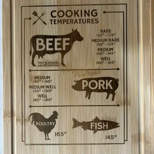 Bbq cooking temperature laser engraved bamboo cutting board