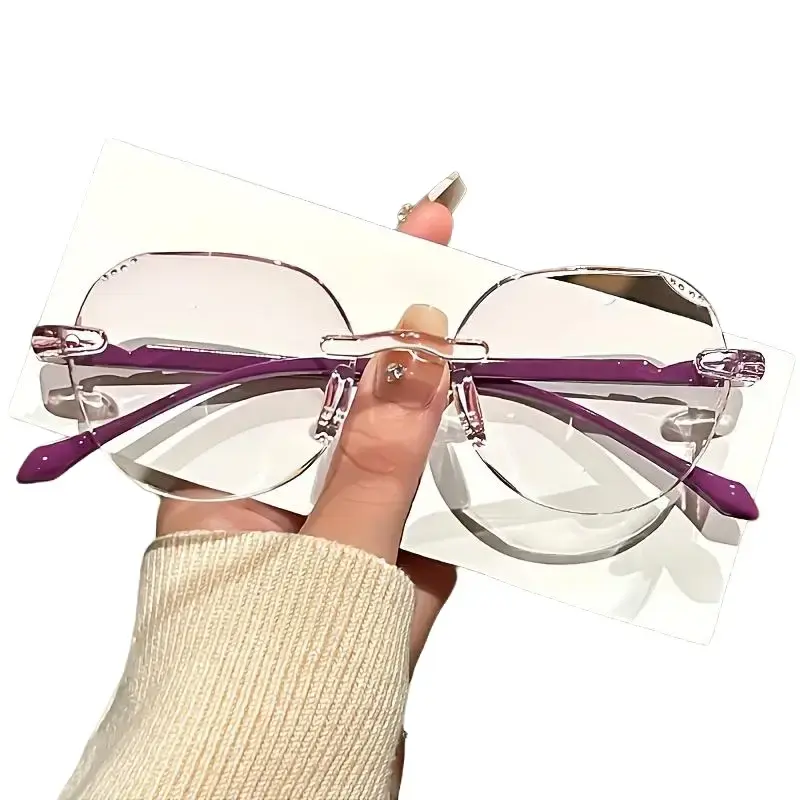 Rimless Reading Glasses (4 Pairs, 1.0 Strength) - PC Polycarbonate Plastic Frames, Blue Light Blocking Lenses, Crystal Embellishments, Elegantly Cut Edges, Comfortable Lightweight Daily Wear Eyeglasses