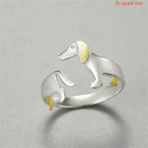 Dachshund Cartoon Two Tone Open Ring Minimalist Stylish Unique Finger Accessory Suitable For Unisex Men And Women Daily Wear