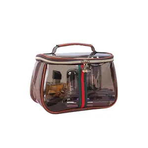 New Retro Vintage Vanity Bag, Large Capacity Waterproof Makeup Organizer with Zipper for Women, Portable Clear Travel Cosmetic & Toiletry Storage Case Bag