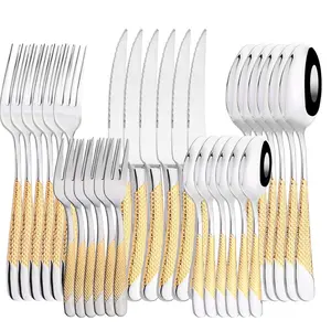 Stainless Steel Cutlery Set, 30pcs Including Modern Simple Elegant Knife & Fork & Spoon, Kitchen Accessories, Complete Kitchen Utensils for Home Wedding Party Ceremony, Cookware Set, Dinnerware Service Set