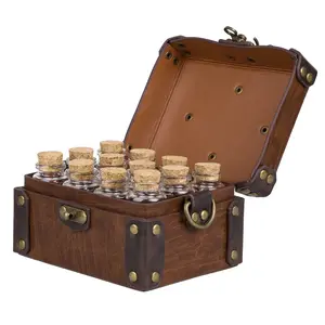 Medieval Faux Leather Alchemy Box with 12 Cork Potion Vials, Fantasy Portable Crossbody Bag Brown Jewelry Dnd Dice Holder Collapsible Storage Organizer Durable Storage Organizer