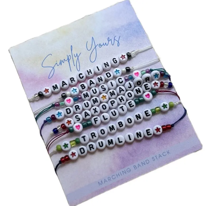 Unisex Multi-Size Plastic Fabric Music-Themed Marching Band Bracelet - Customizable, Adjustable with Letter Beads, Lightweight, Parade Event Accessory - Note: Choking Hazard Small Parts