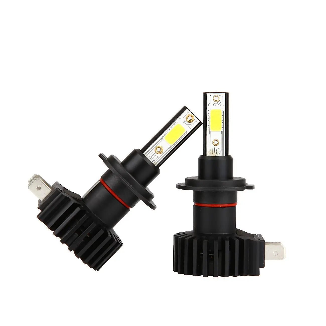 H7 COB LED Headlight Bulbs, 2Pcs 6000K Xenon White 50W 5000LM 360° No Blind Zone Beam, Aluminum Heat Conduction, 12000RPM Mute Fan, Built-in Constant Current CPU for Car Single Beam