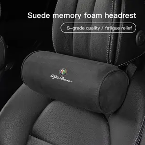 Car Neck Pillow Suede Circular Headrests Mounted Cervical Spine Protection Pillow For Alfa Romeo Giulia Stelvio Junior Tonale 33 Stradale 4C Giulietta MiTo 147 Brera Disco Volante 156 159