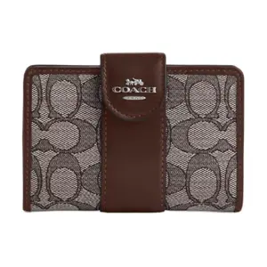 Coach Corner Zip 13 Wallet for Women – Calfskin Leather with Signature Coach Carriage Logo in Maple Red